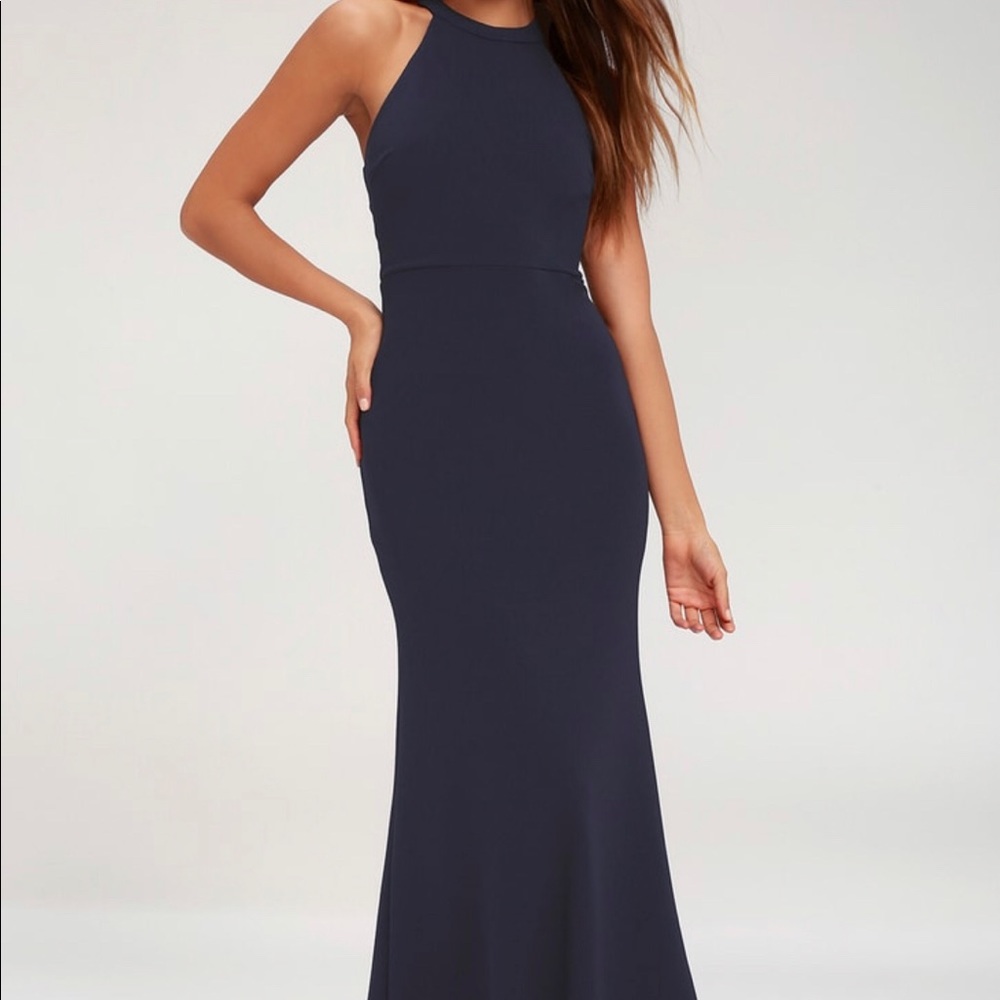 Navy LuLu’s Joelle Lace Halter Maxi Dress